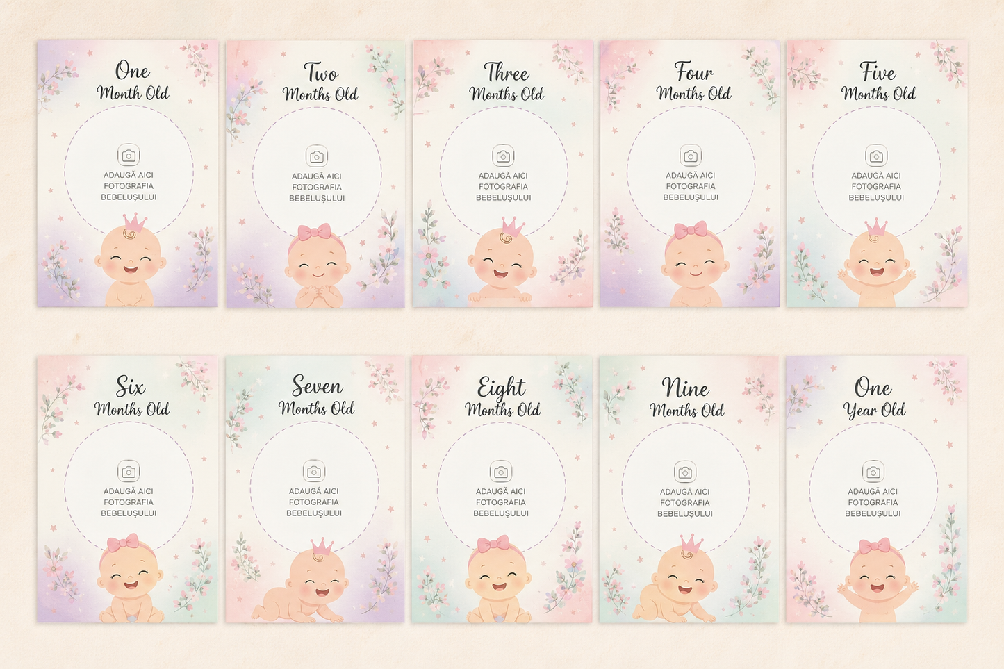 Baby Milestone Cards - Editable Canva Template