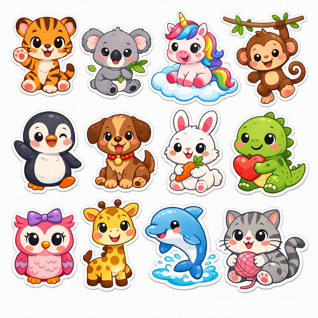 Kawaii Sticker Set - Cute Animals for Kids