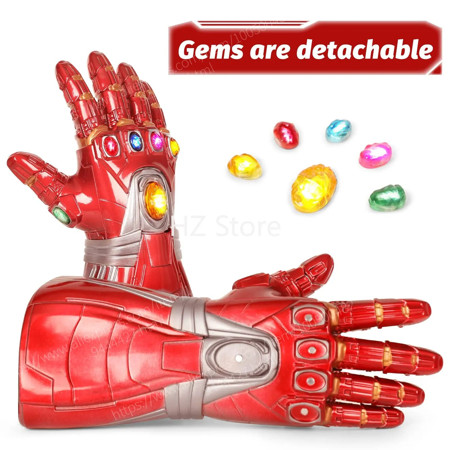 Marvel Iron Man Glove with Removable/Non-Removable Gem Stones, Ironman Fist Cos, Infinity Gauntlet, Replica for Adults Kids Gift