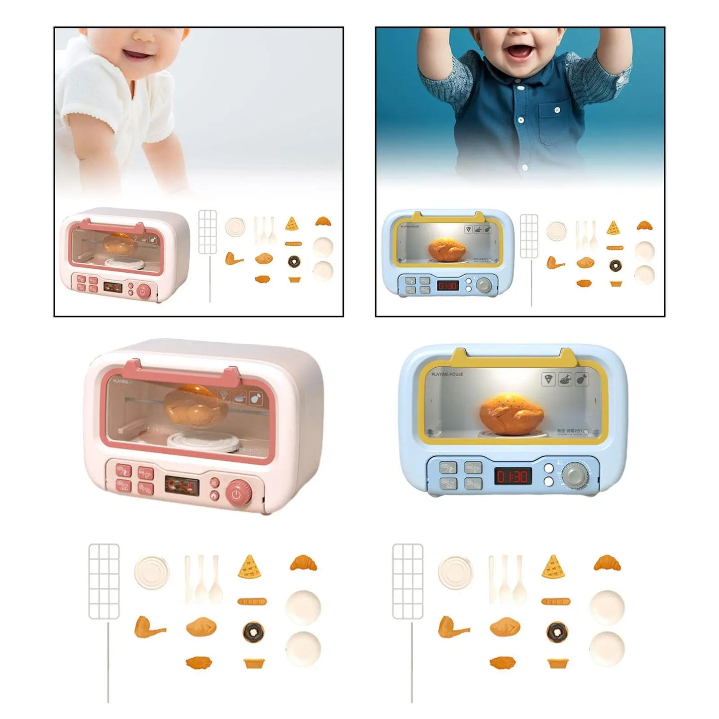 Kids Microwave Play Pretend Toys Realistic Toy Kitchen Appliances and Food Accessories for 3-8 Year Old Toddlers