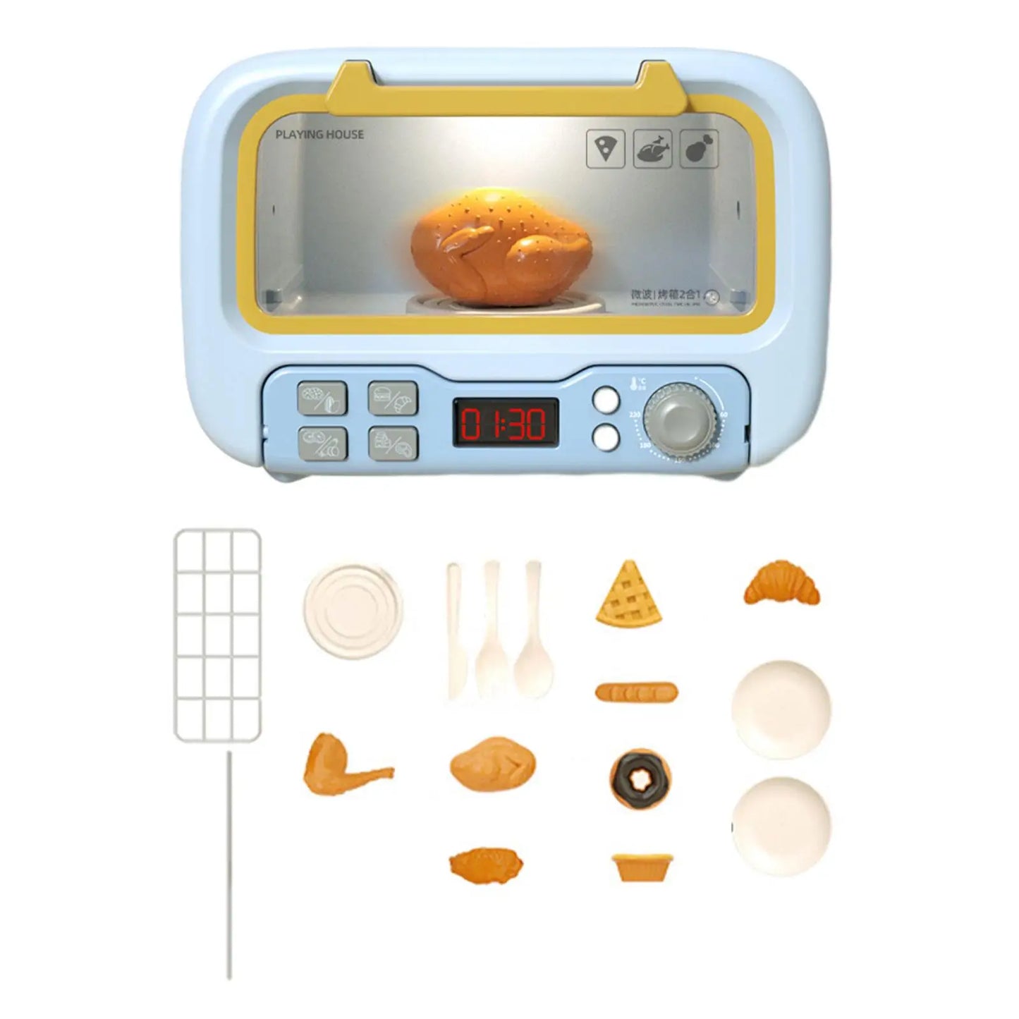 Kids Microwave Play Pretend Toys Realistic Toy Kitchen Appliances and Food Accessories for 3-8 Year Old Toddlers