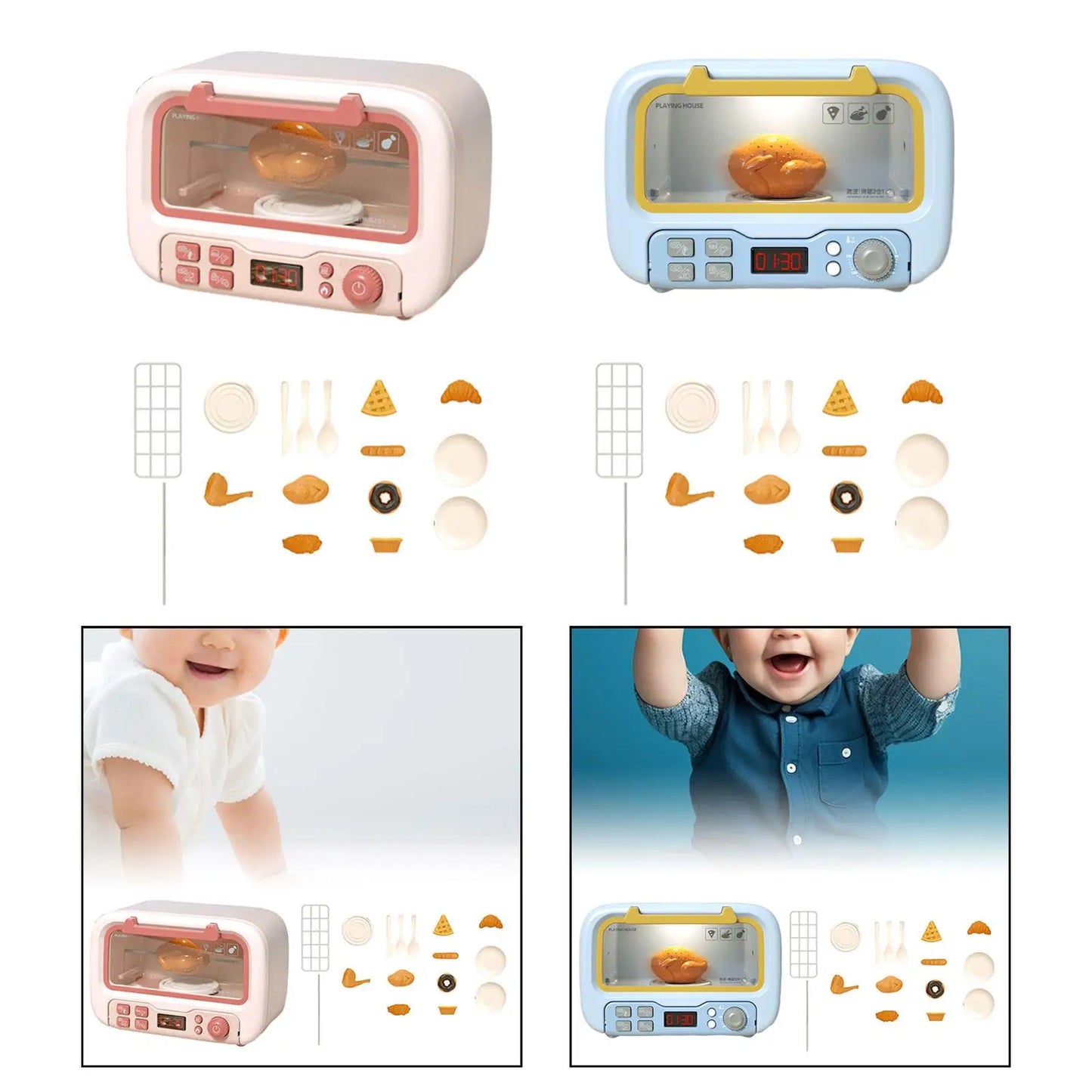 Kids Microwave Play Pretend Toys Realistic Toy Kitchen Appliances and Food Accessories for 3-8 Year Old Toddlers