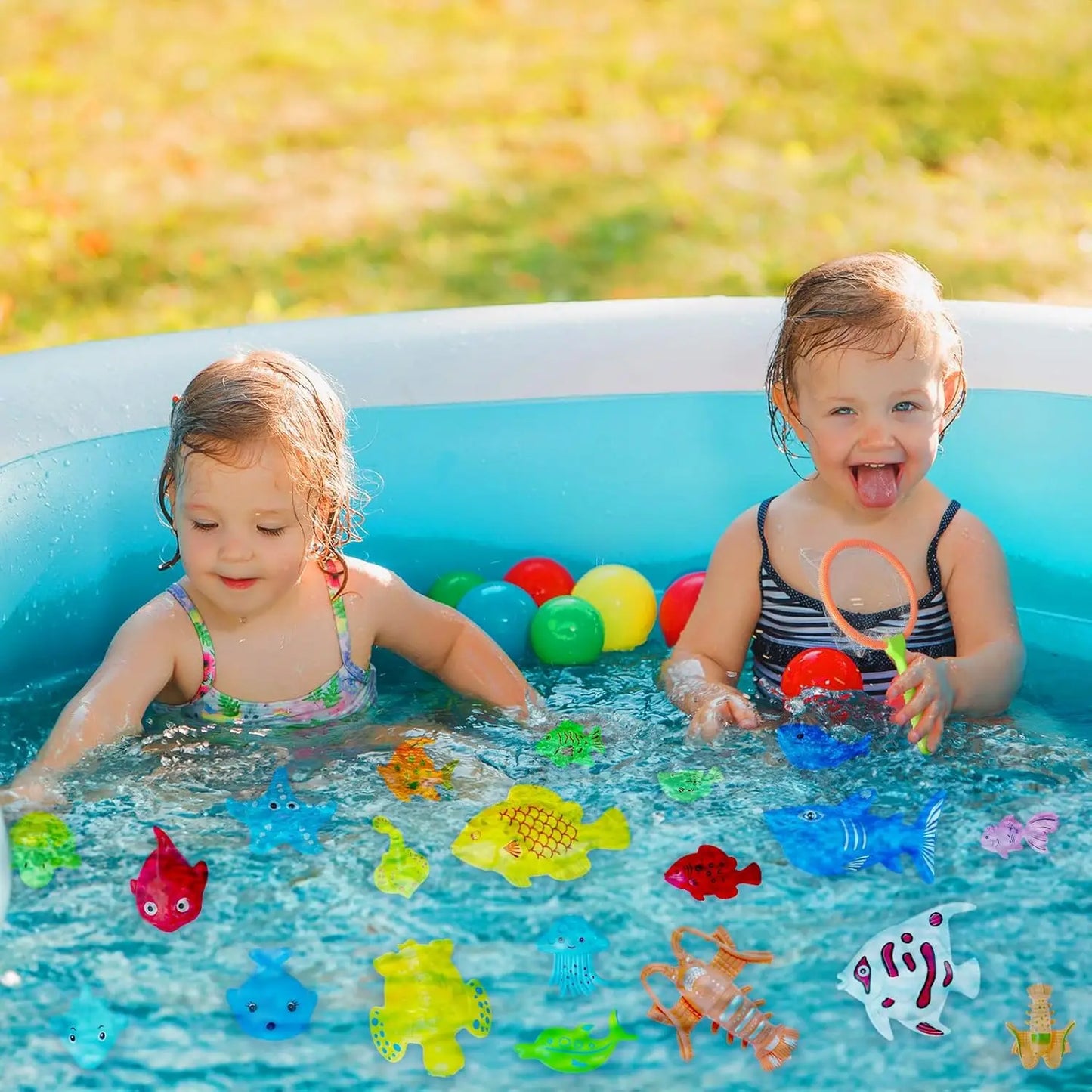 Kids Fishing Toy Set Play Water Toys for Baby Magnetic Rod and Fish with Inflatable Pool Outdoor Sport Puzzle Toys for Children