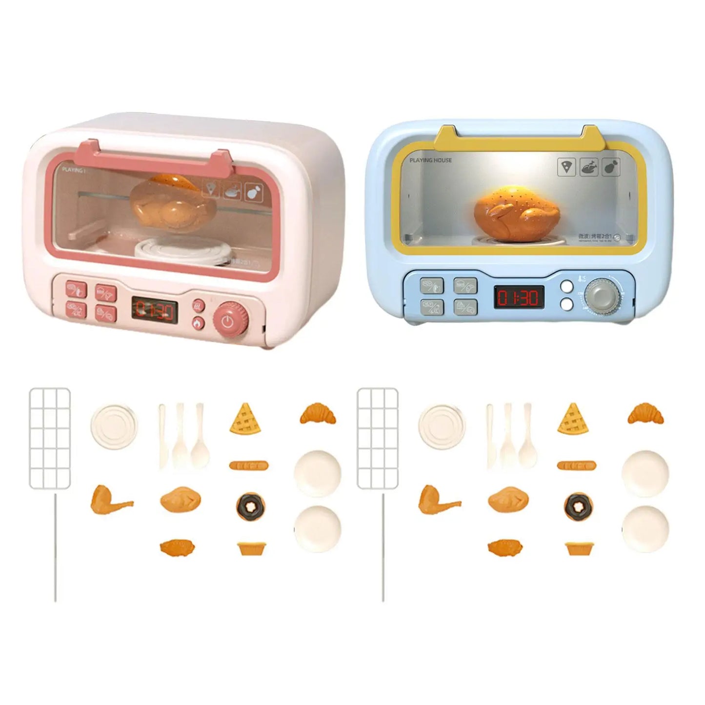 Kids Microwave Play Pretend Toys Realistic Toy Kitchen Appliances and Food Accessories for 3-8 Year Old Toddlers