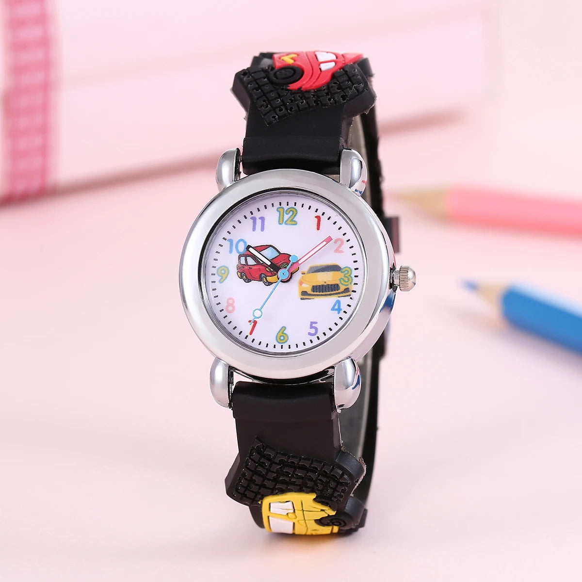 Kids Cartoon Car Watch | Colorful Digital Quartz Watch with Soft Strap | School Student Gift for Boys & Girls