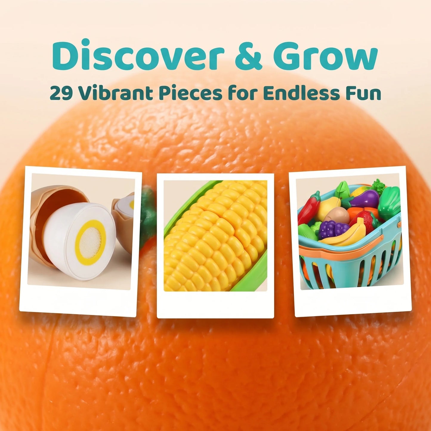 Kids Kitchen Pretend Play Food Toy Set with Cutting Features Fruit & Vegetable Accessories Storage Basket & Plastic Mini Dishes