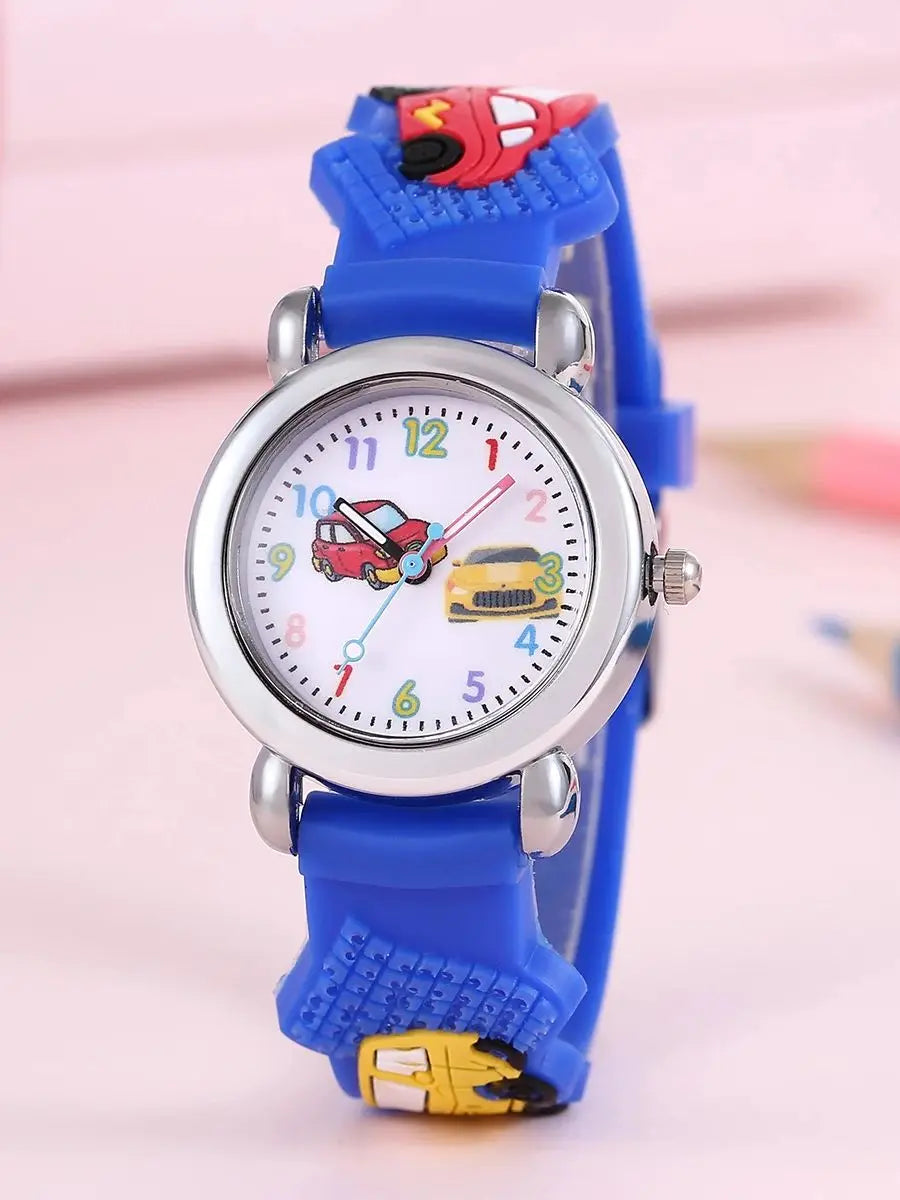 Kids Cartoon Car Watch | Colorful Digital Quartz Watch with Soft Strap | School Student Gift for Boys & Girls